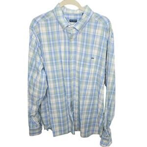 Fish Hippie Blue Green Plaid Button Front Mens Long Sleeve Preppy Shirt Size XXL